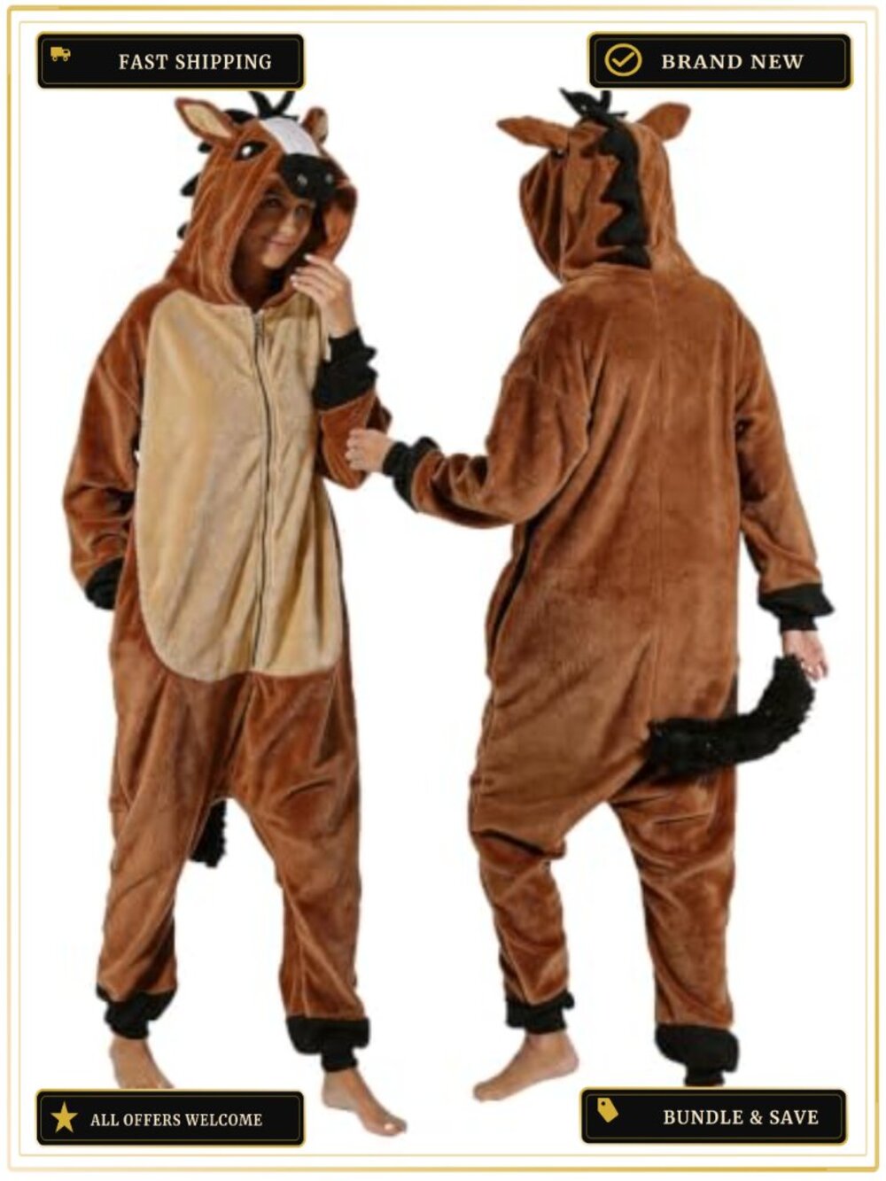 Adult Horse Onesie Pajama Hooded Flannel Costume Sleepwear Zipper
